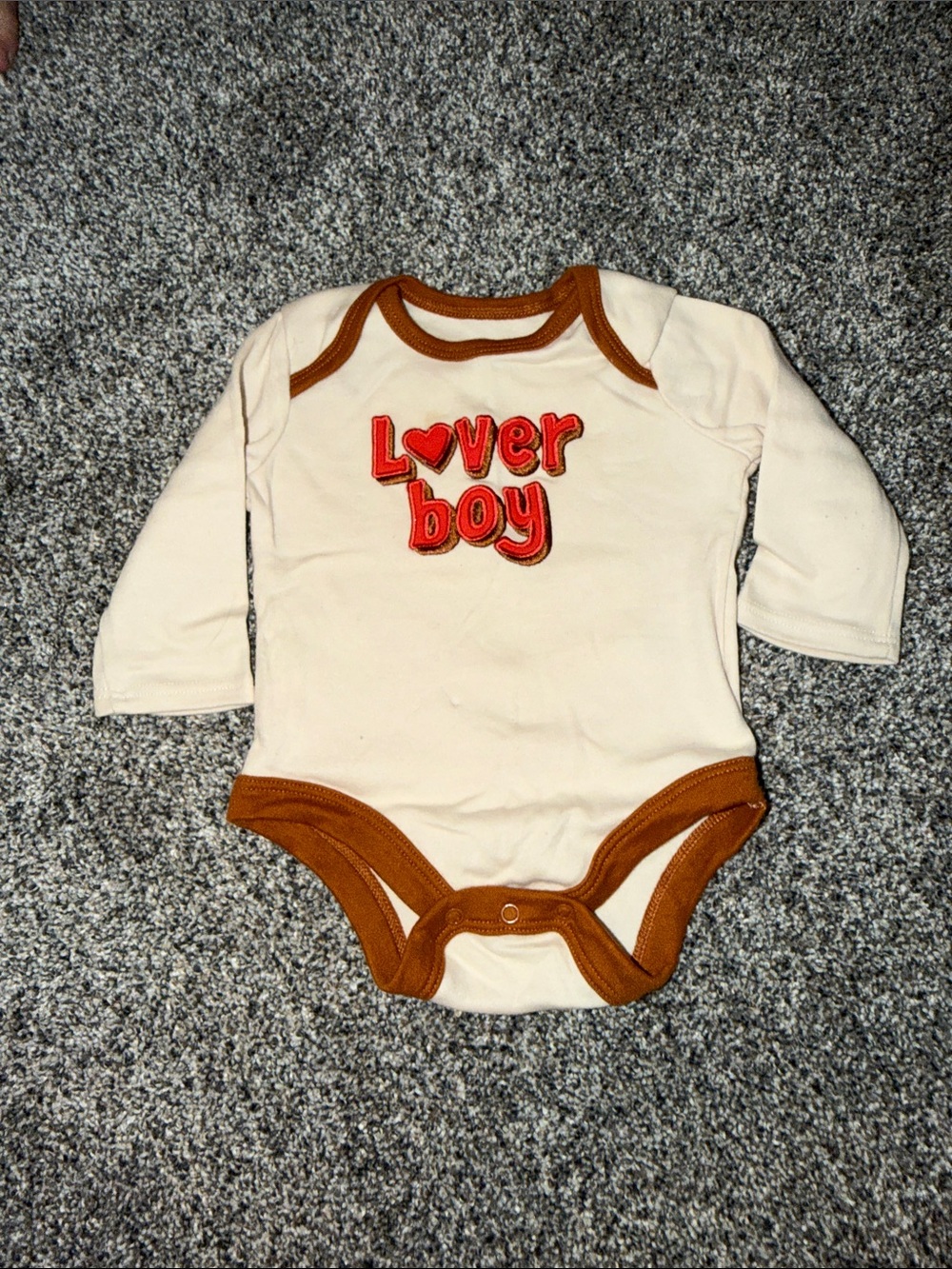 wonder nation Cream Long-Sleeve One-Piece with Brown Trim and Red Lettering